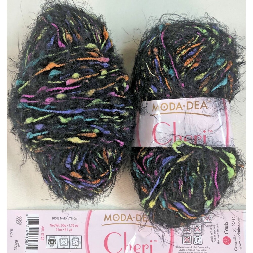Moda Dea Cheri Yarn Lot of 2 new Black Multi Eyelash Novelty Discontinued